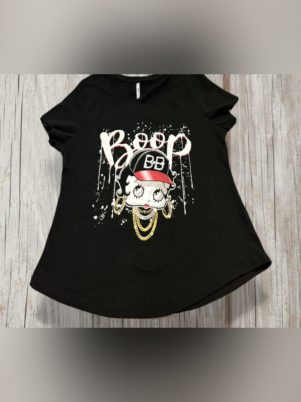Betty Boop Black Short Sleeve Tee with Gold Chain Graphic XL